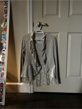 Anthropologie Angel of the North Envalira Lace Peplum Cardigan Sweater Size L